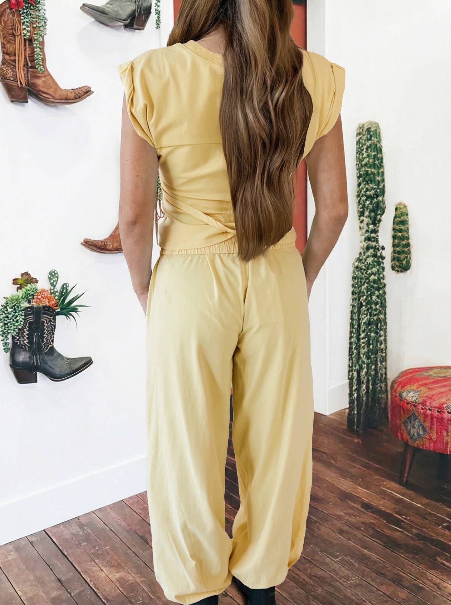 2026 Solid Color Cropped Tank Top and Jogger Pants Set